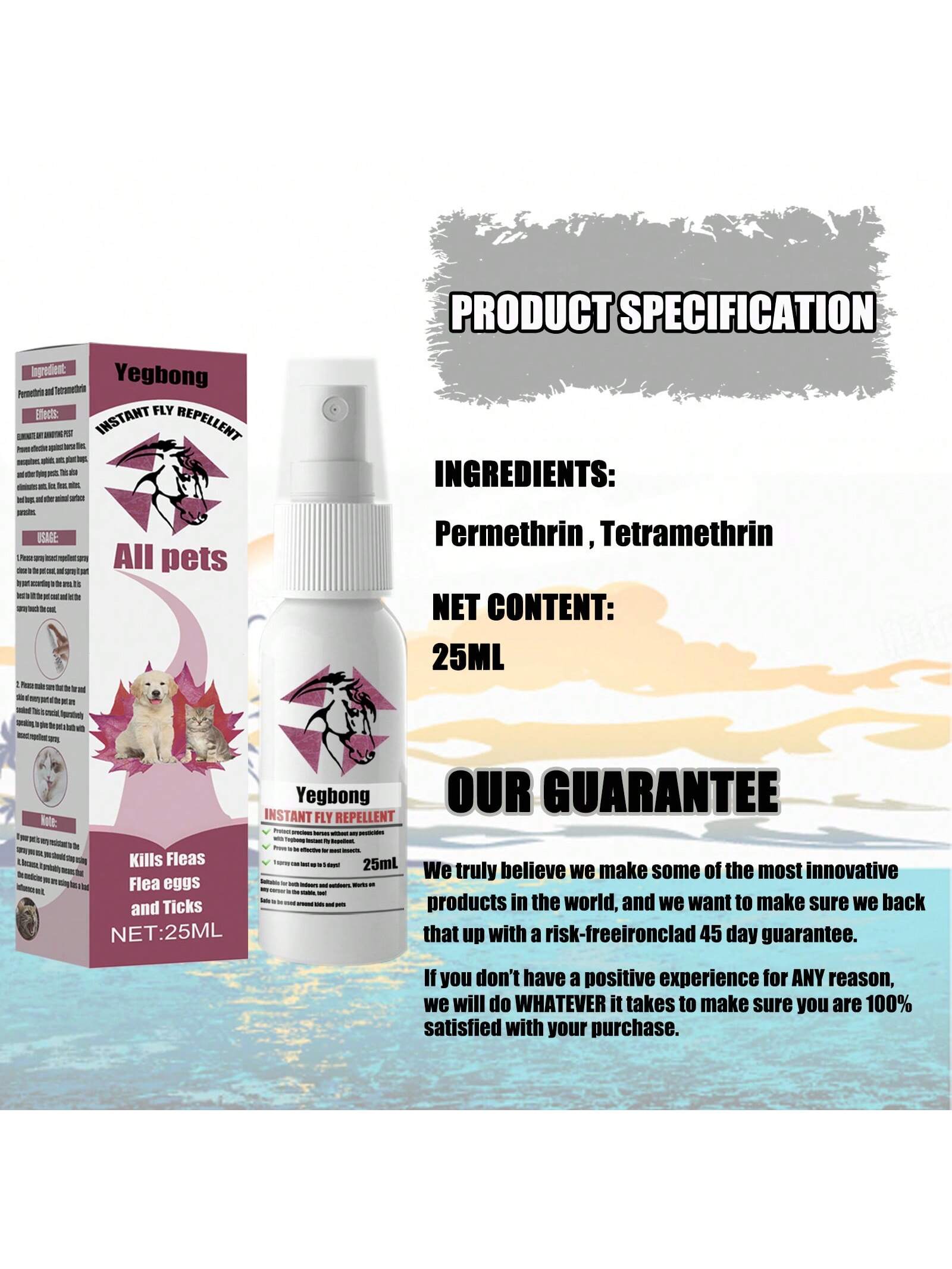 Yegbong Pet Insect Repellent Flea And Tick Repellent For Cats And Dogs External Use Anti-Itch Spray