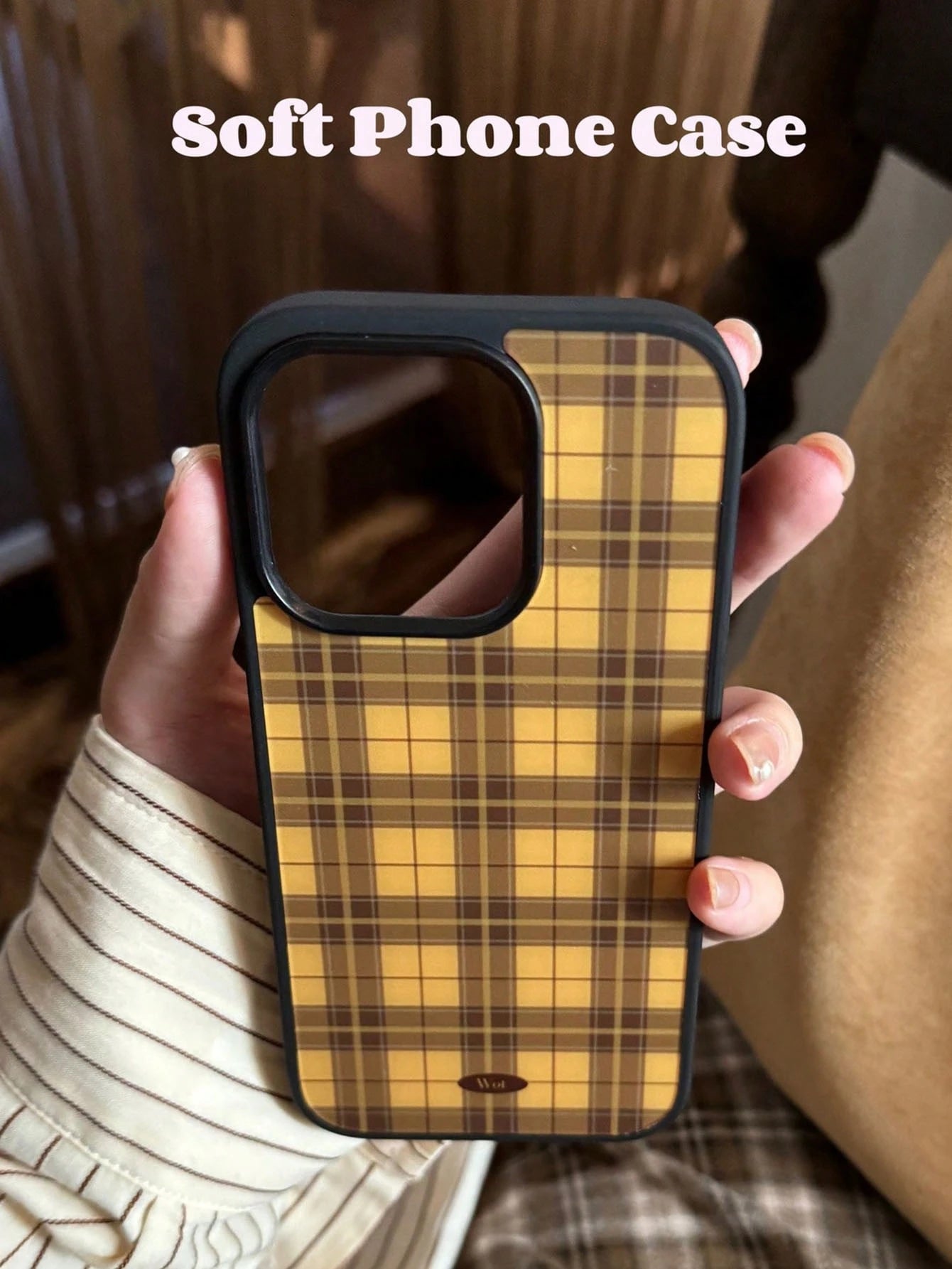 Yellow Plaid Gentle Elegant Phone Case With Black Edge Creative- Compatible With Apple 17 Pro Max Air 16 15 14 13 12 11 Pro Max Plus 14/15/16pro Phone Case Niche 17pm Phone Protective Cover