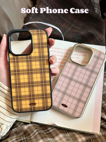 Yellow Plaid Gentle Elegant Phone Case With Black Edge Creative- Compatible With Apple 17 Pro Max Air 16 15 14 13 12 11 Pro Max Plus 14/15/16pro Phone Case Niche 17pm Phone Protective Cover