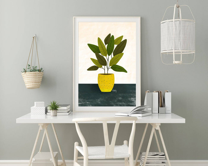 Yellow Pot - potted plant art print