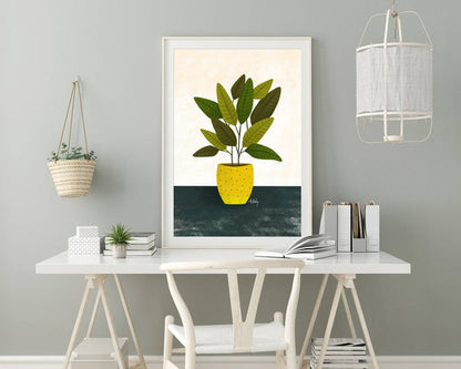Yellow Pot - potted plant art print