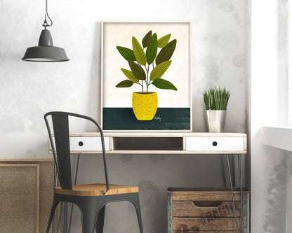 Yellow Pot - potted plant art print