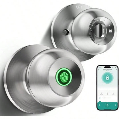 YFK Biometric Smart Fingerprint Door Handle, Keyless Entry Bedroom Door Lock With APP Control & Backup Mechanical Key, Interior Security Lock For Bedroom, Apartment & Office, Black/Silver