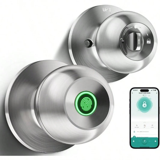 YFK Biometric Smart Fingerprint Door Handle, Keyless Entry Bedroom Door Lock With APP Control & Backup Mechanical Key, Interior Security Lock For Bedroom, Apartment & Office, Black/Silver