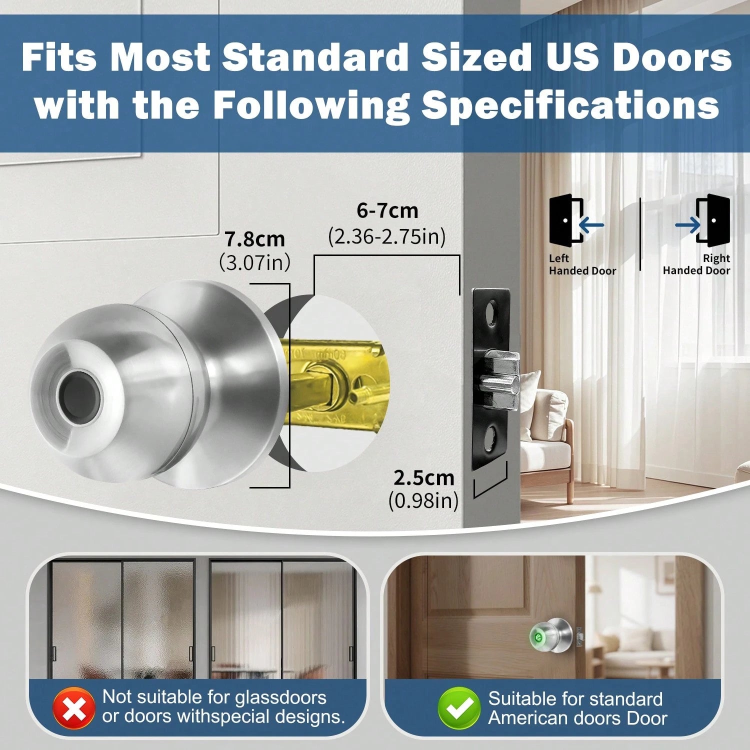 YFK Biometric Smart Fingerprint Door Handle, Keyless Entry Bedroom Door Lock With APP Control & Backup Mechanical Key, Interior Security Lock For Bedroom, Apartment & Office, Black/Silver