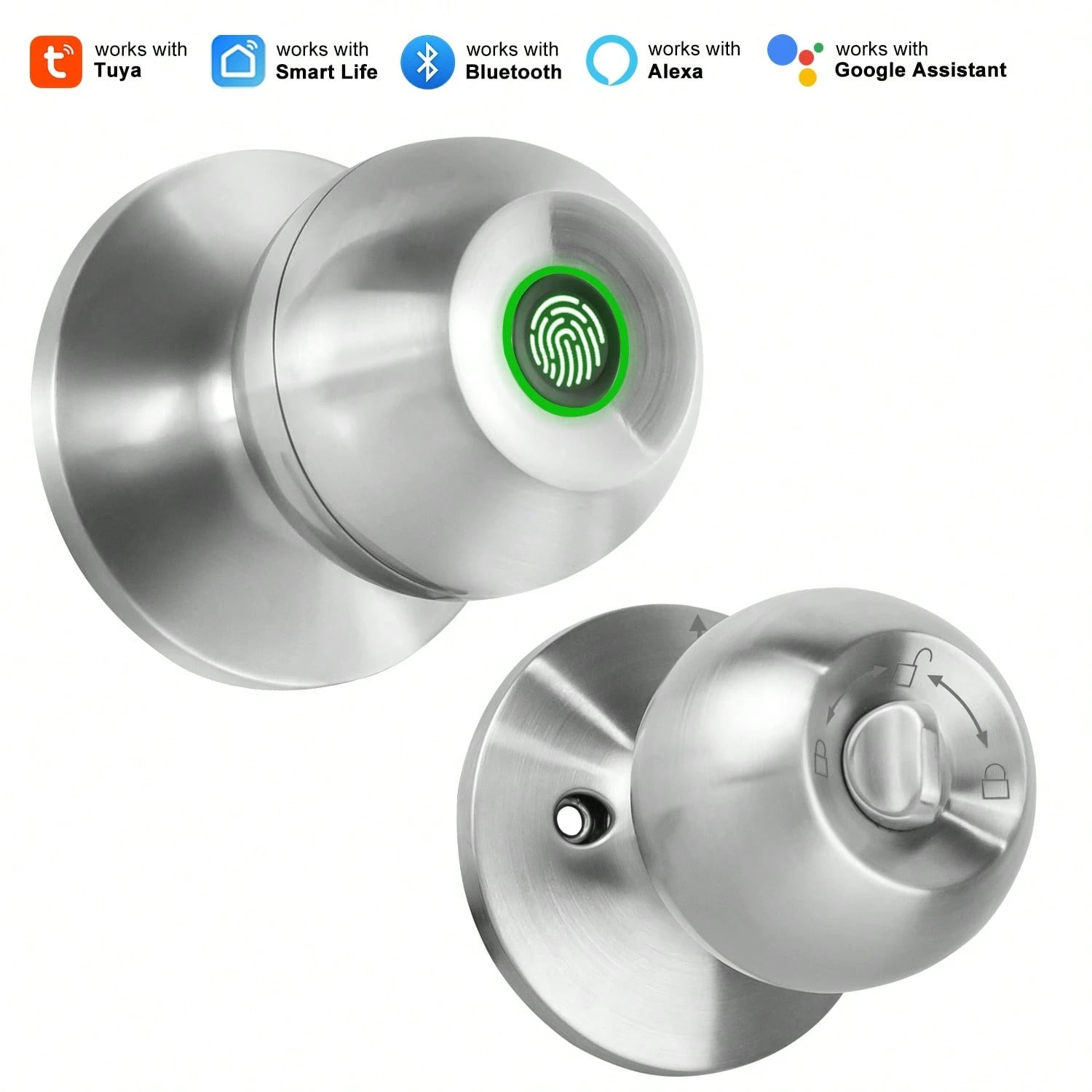YFK Biometric Smart Fingerprint Door Handle, Keyless Entry Bedroom Door Lock With APP Control & Backup Mechanical Key, Interior Security Lock For Bedroom, Apartment & Office, Black/Silver