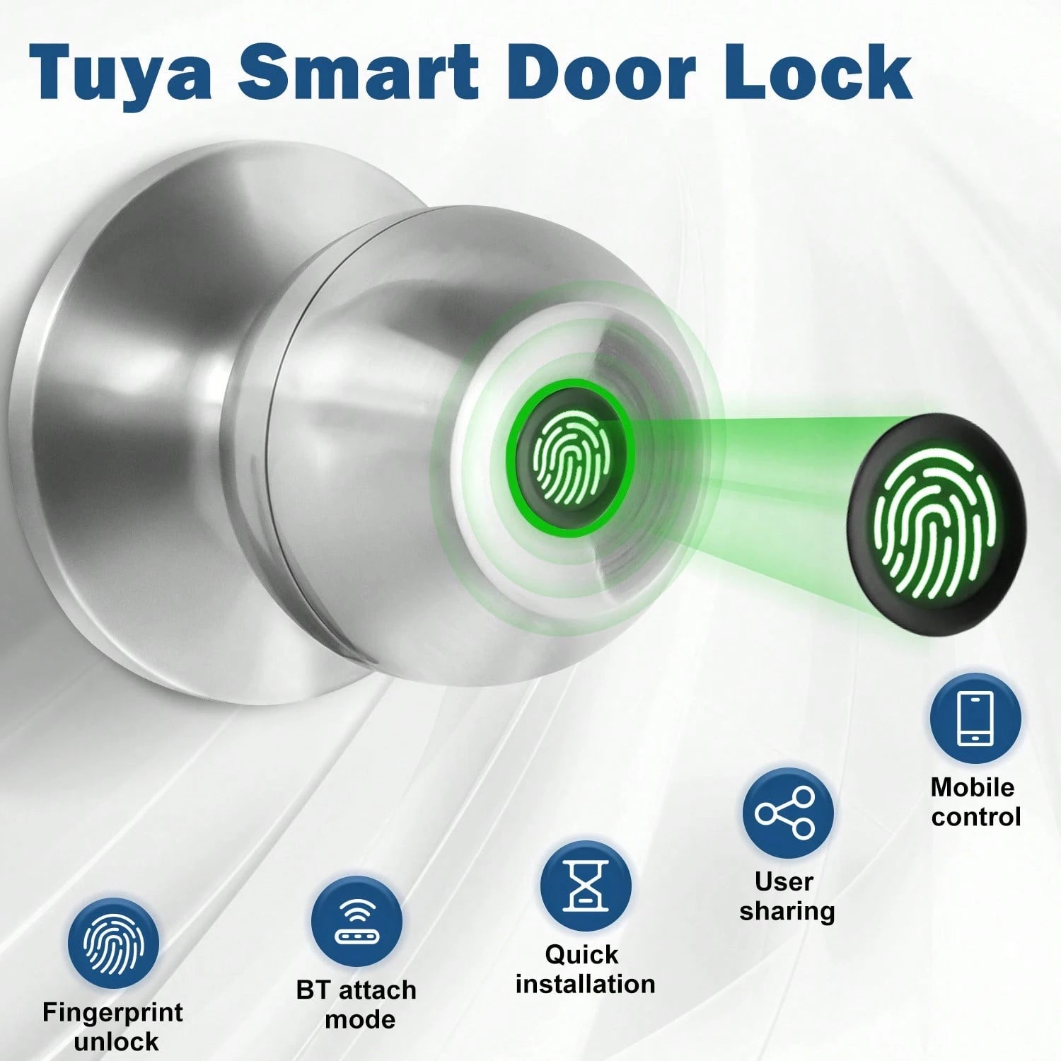 YFK Biometric Smart Fingerprint Door Handle, Keyless Entry Bedroom Door Lock With APP Control & Backup Mechanical Key, Interior Security Lock For Bedroom, Apartment & Office, Black/Silver
