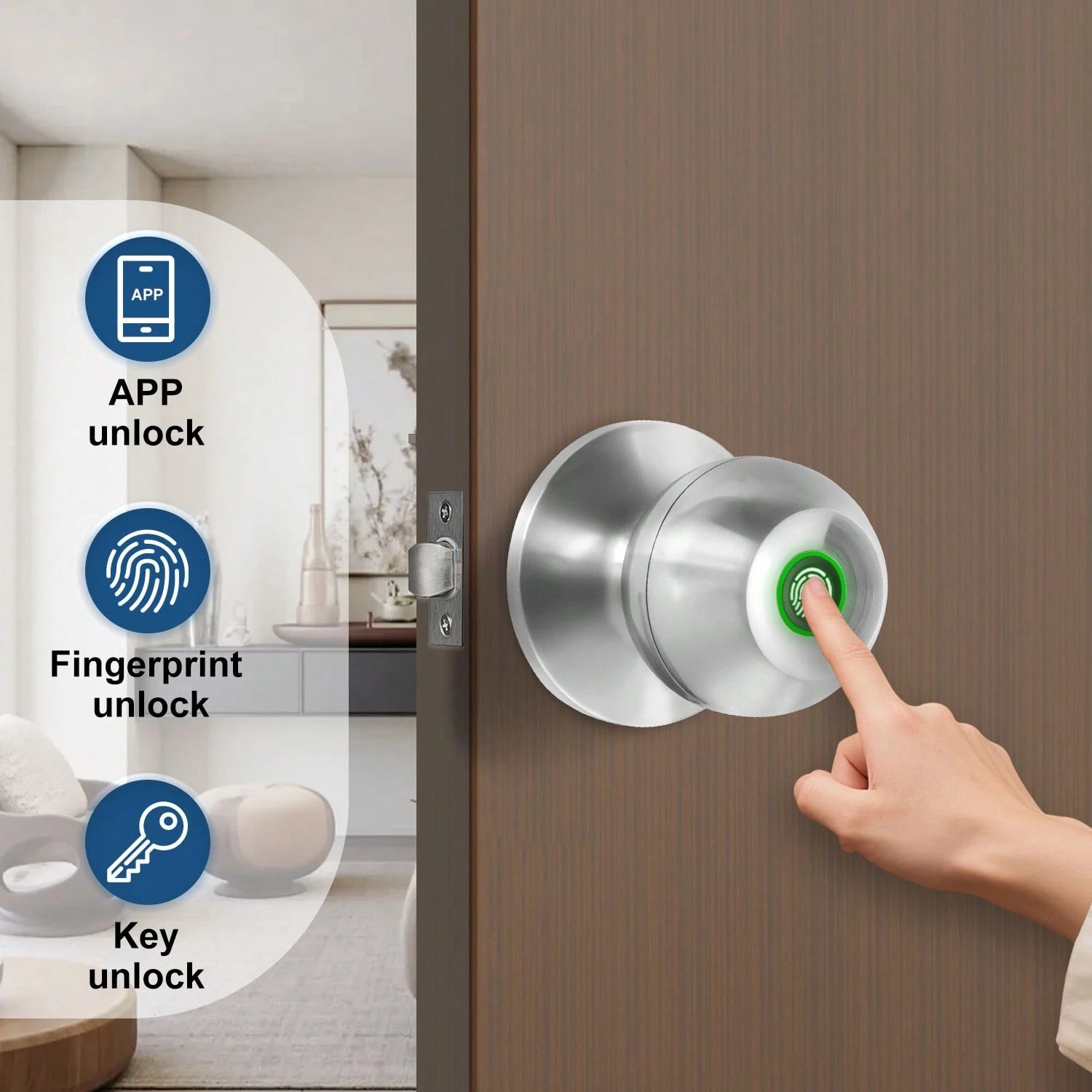 YFK Biometric Smart Fingerprint Door Handle, Keyless Entry Bedroom Door Lock With APP Control & Backup Mechanical Key, Interior Security Lock For Bedroom, Apartment & Office, Black/Silver