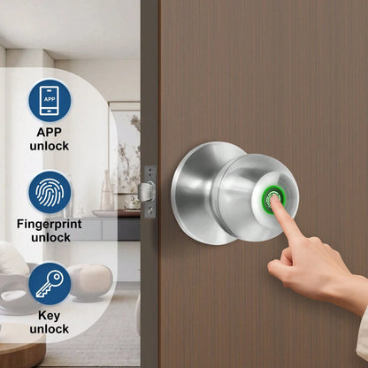 YFK Biometric Smart Fingerprint Door Handle, Keyless Entry Bedroom Door Lock With APP Control & Backup Mechanical Key, Interior Security Lock For Bedroom, Apartment & Office, Black/Silver