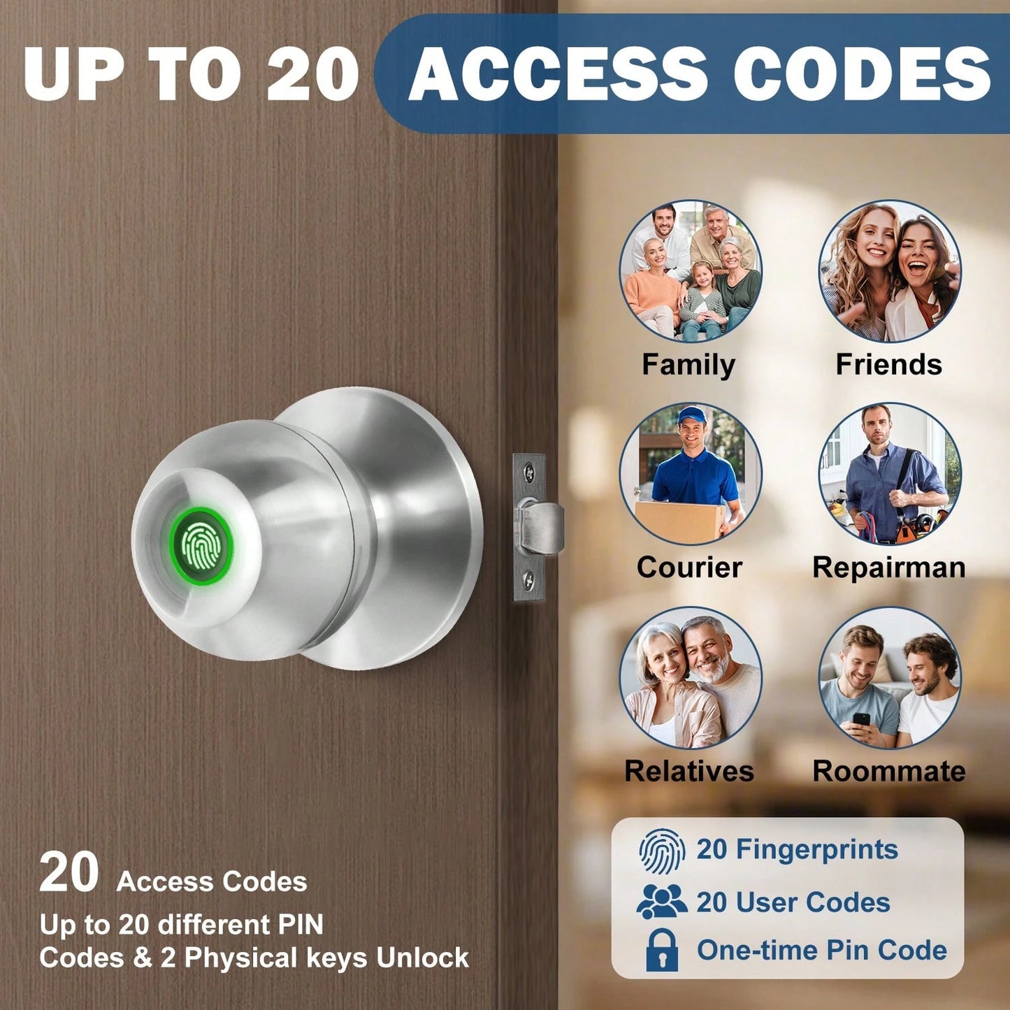 YFK Biometric Smart Fingerprint Door Handle, Keyless Entry Bedroom Door Lock With APP Control & Backup Mechanical Key, Interior Security Lock For Bedroom, Apartment & Office, Black/Silver