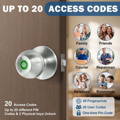 YFK Biometric Smart Fingerprint Door Handle, Keyless Entry Bedroom Door Lock With APP Control & Backup Mechanical Key, Interior Security Lock For Bedroom, Apartment & Office, Black/Silver
