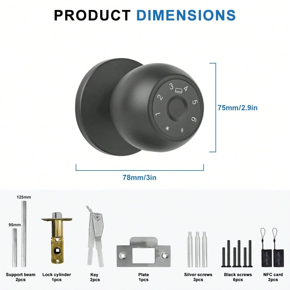 YFK Smart Fingerprint Door Handle, Biometric Door Lock, 5 Unlocking Methods: Fingerprint, NFC Card, Password, App, And Backup Key, Keyless Fingerprint Door Lock, Suitable For Bedrooms, Apartments, And