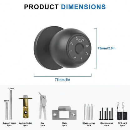YFK Smart Fingerprint Door Handle, Biometric Door Lock, 5 Unlocking Methods: Fingerprint, NFC Card, Password, App, And Backup Key, Keyless Fingerprint Door Lock, Suitable For Bedrooms, Apartments, And
