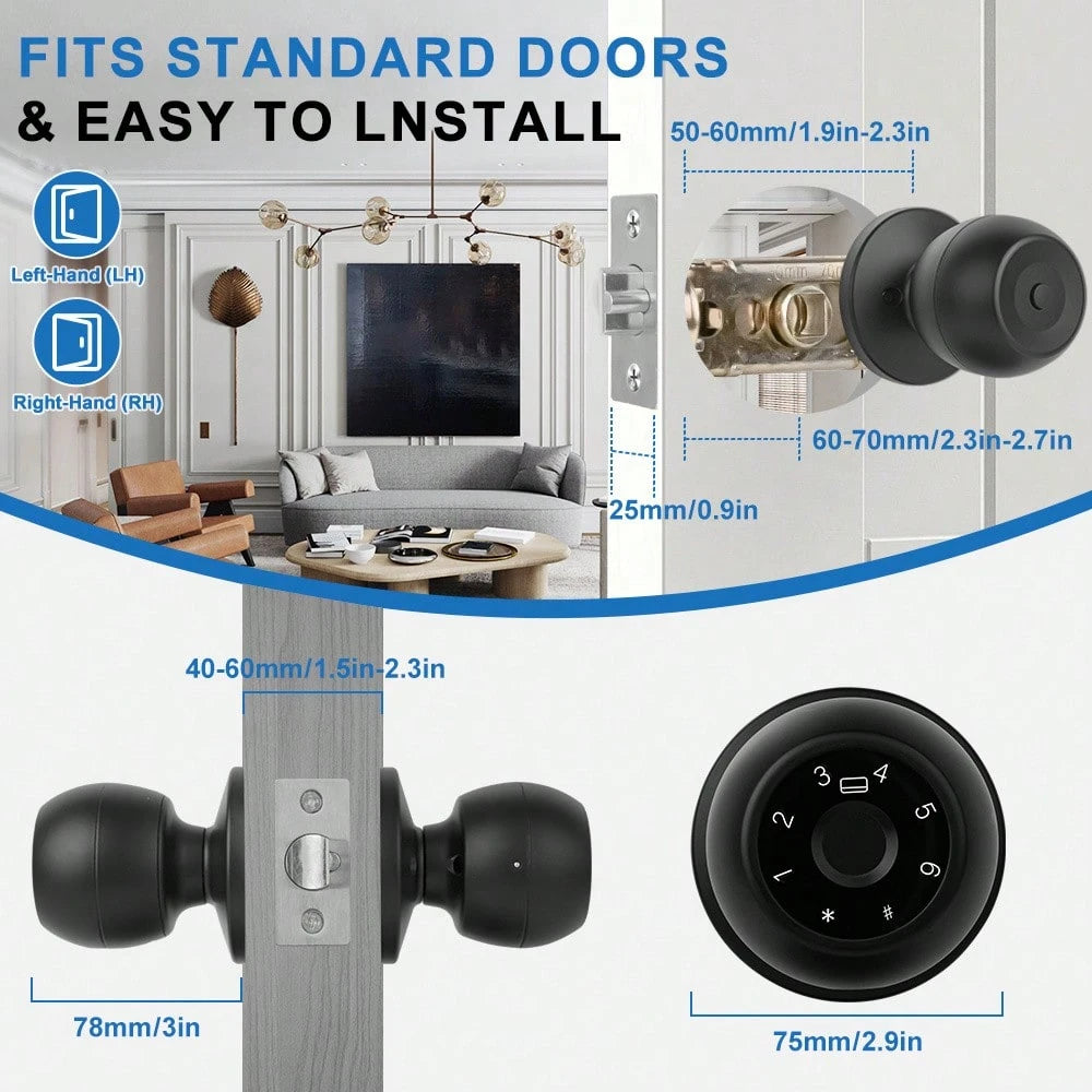 YFK Smart Fingerprint Door Handle, Biometric Door Lock, 5 Unlocking Methods: Fingerprint, NFC Card, Password, App, And Backup Key, Keyless Fingerprint Door Lock, Suitable For Bedrooms, Apartments, And