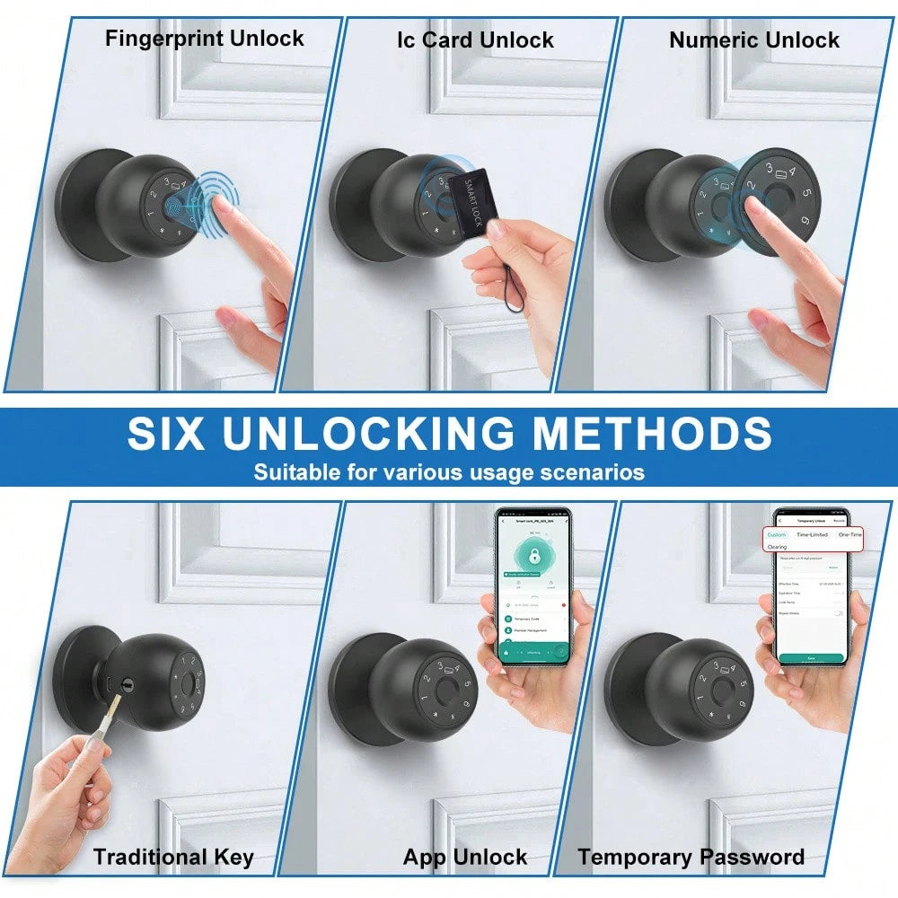 YFK Smart Fingerprint Door Handle, Biometric Door Lock, 5 Unlocking Methods: Fingerprint, NFC Card, Password, App, And Backup Key, Keyless Fingerprint Door Lock, Suitable For Bedrooms, Apartments, And