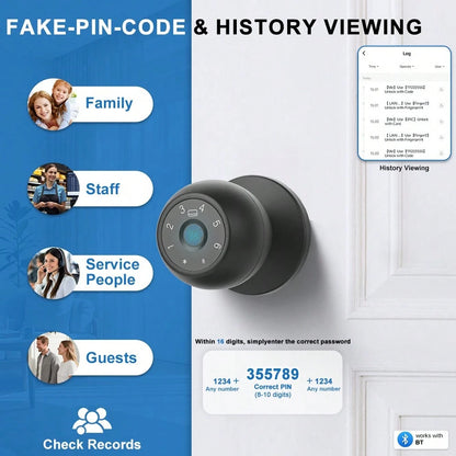 YFK Smart Fingerprint Door Handle, Biometric Door Lock, 5 Unlocking Methods: Fingerprint, NFC Card, Password, App, And Backup Key, Keyless Fingerprint Door Lock, Suitable For Bedrooms, Apartments, And