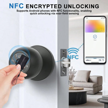 YFK Smart Fingerprint Door Handle, Biometric Door Lock, 5 Unlocking Methods: Fingerprint, NFC Card, Password, App, And Backup Key, Keyless Fingerprint Door Lock, Suitable For Bedrooms, Apartments, And