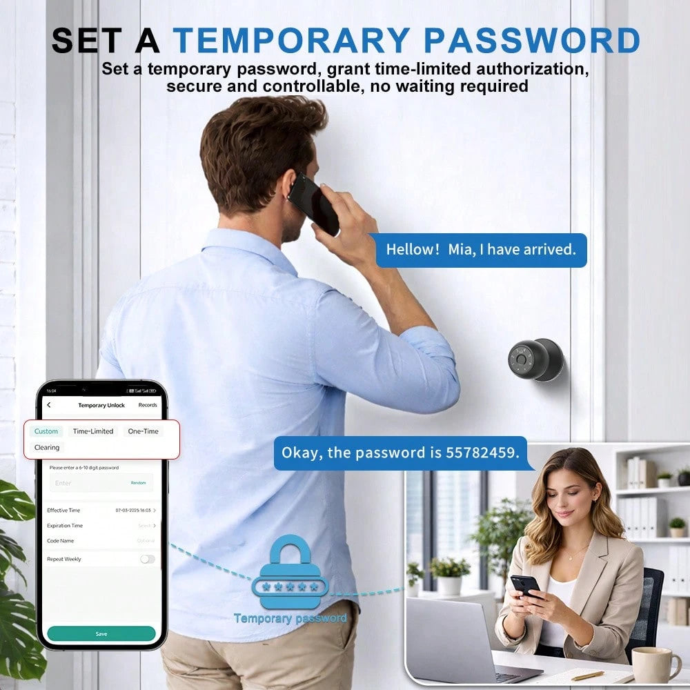 YFK Smart Fingerprint Door Handle, Biometric Door Lock, 5 Unlocking Methods: Fingerprint, NFC Card, Password, App, And Backup Key, Keyless Fingerprint Door Lock, Suitable For Bedrooms, Apartments, And