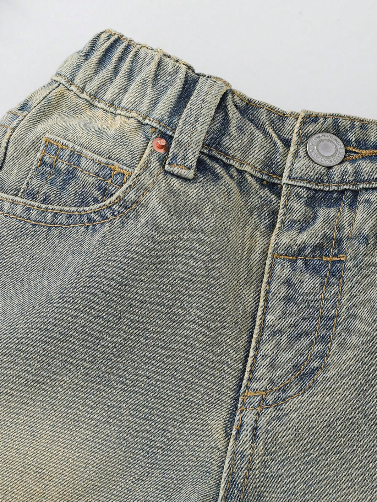 Young Boy Casual Versatile All-Match Comfortable Vintage Washed Blue Denim Bermuda Shorts, School, Campus, College Summer Holiday