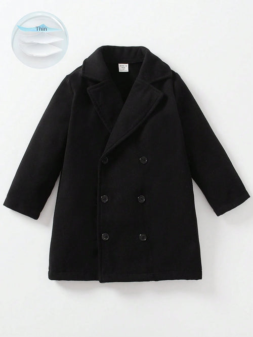 Young Boy Lapel Neck Double Breasted Overcoat