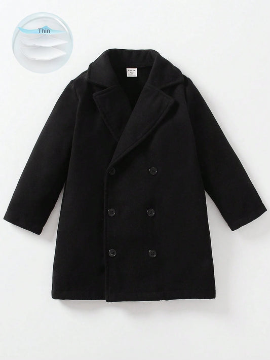 Young Boy Lapel Neck Double Breasted Overcoat