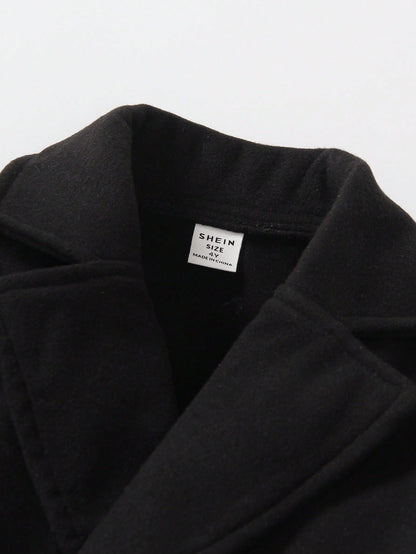 Young Boy Lapel Neck Double Breasted Overcoat