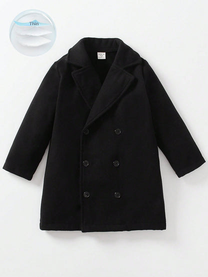 Young Boy Lapel Neck Double Breasted Overcoat