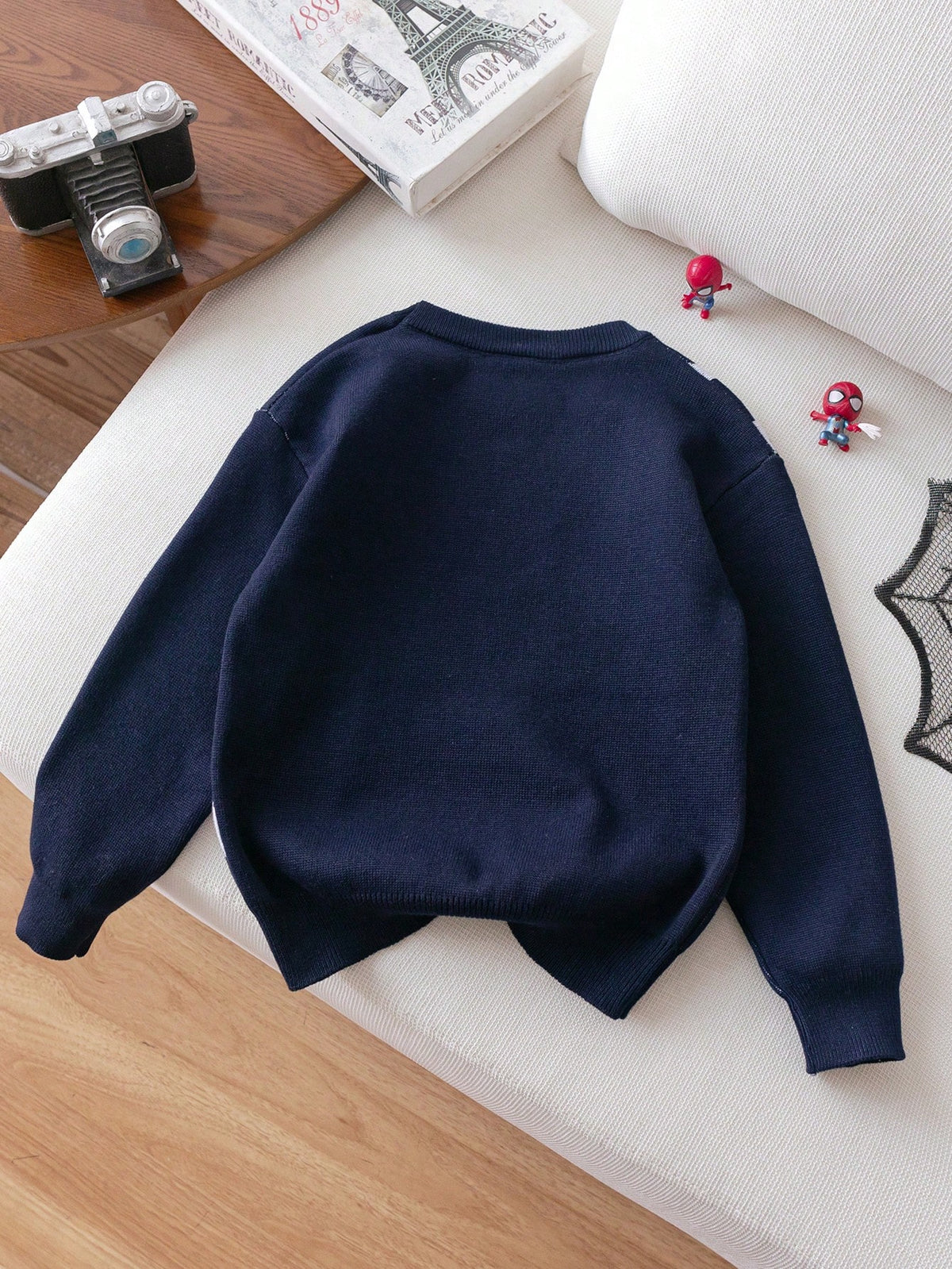 Young Boy Street Style Spider Graphic Knit Pullover Sweater, Suitable For Halloween, Everyday Wear, Spring/Autumn/Winter