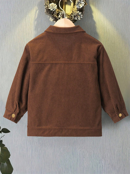 Young BoyCorduroy Jacket, Young Boy Casual Bomber Coat, Fashion Versatile Outerwear For Infants & Little Kids