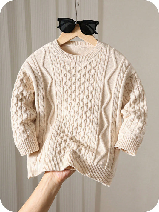 Young Boys' Comfortable Versatile Solid Color Crew Neck Pullover Sweater Winter Sweater For Kids Kids Knit Sweater Boys Cable Knit Sweater Fall