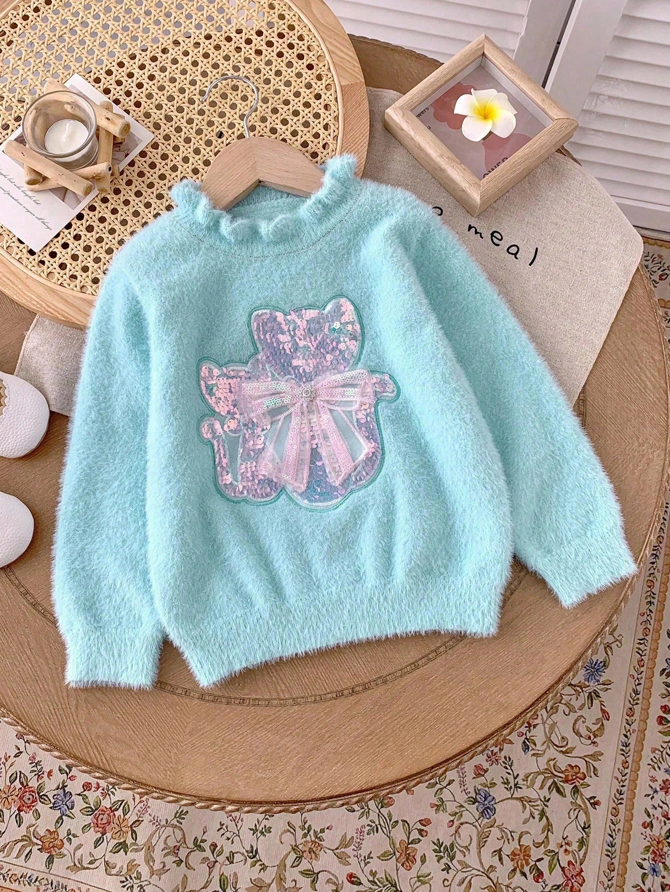 Young Girl Fashionable Versatile Cute Sequin Knit Sweater, Autumn/Winter