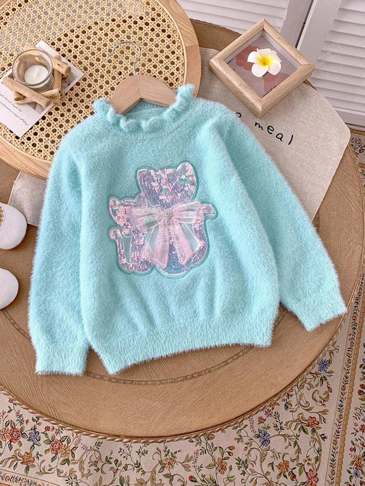 Young Girl Fashionable Versatile Cute Sequin Knit Sweater, Autumn/Winter