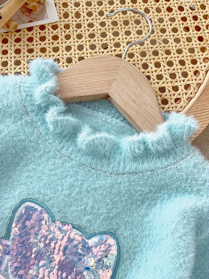 Young Girl Fashionable Versatile Cute Sequin Knit Sweater, Autumn/Winter