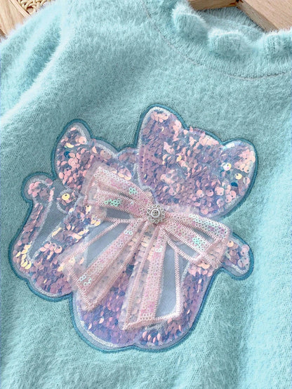 Young Girl Fashionable Versatile Cute Sequin Knit Sweater, Autumn/Winter