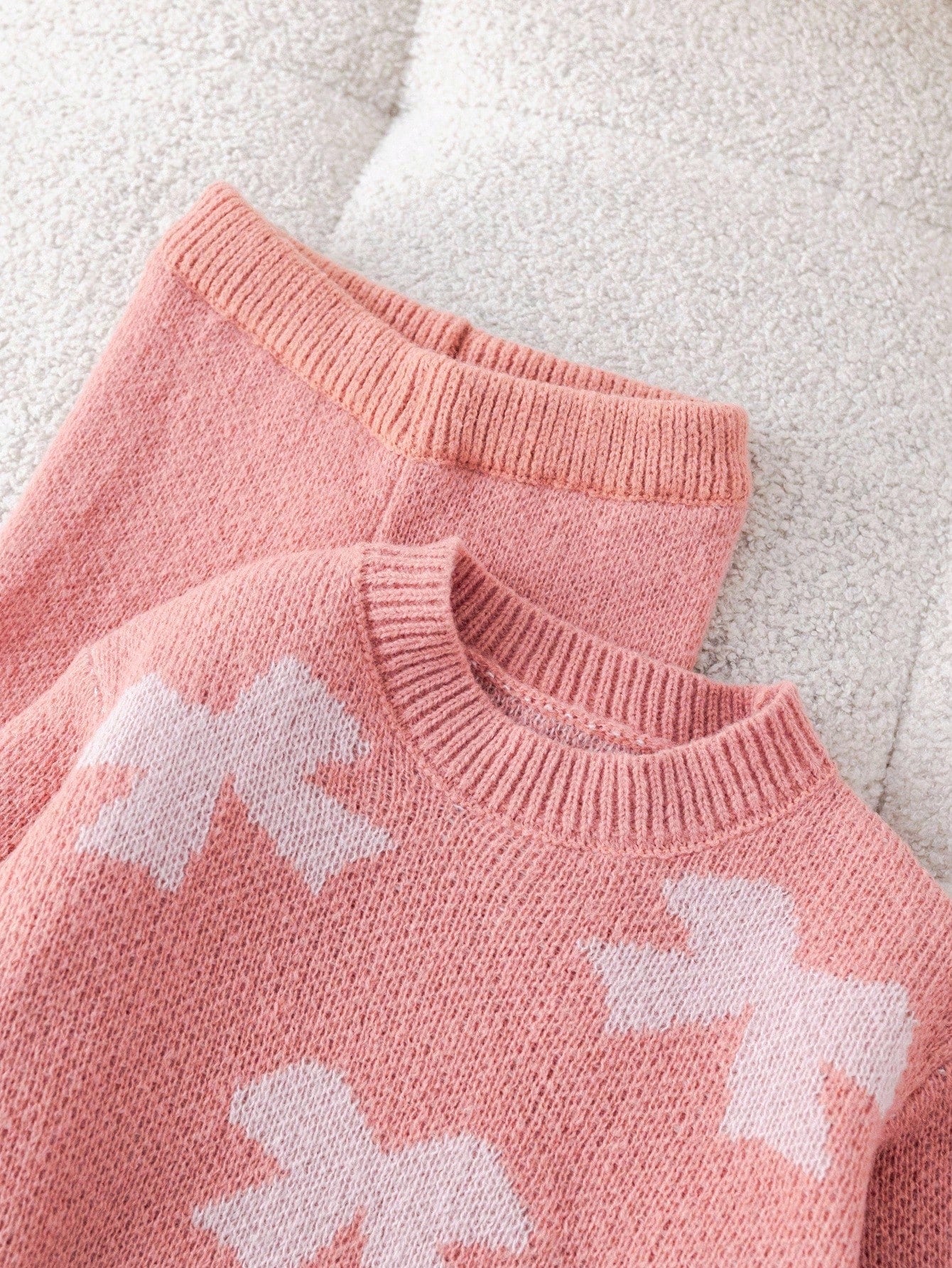 Young Girl Floral Pattern Pink Long Sleeve Sweater & Elastic Waist Pants Set, Casual For Autumn/Winter Fall