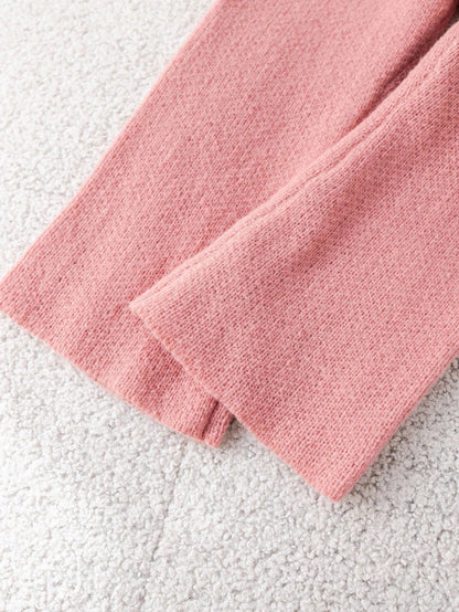 Young Girl Floral Pattern Pink Long Sleeve Sweater & Elastic Waist Pants Set, Casual For Autumn/Winter Fall