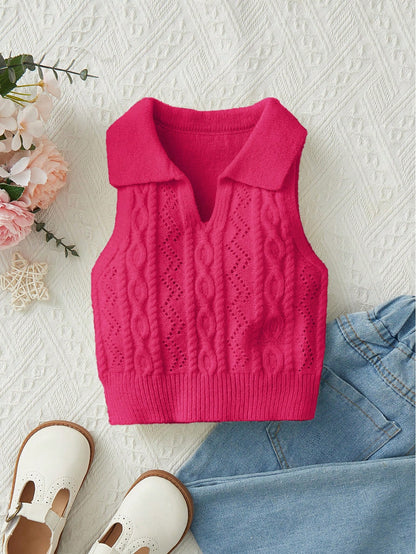 Young Girl Solid Color Sleeveless Knit Vest