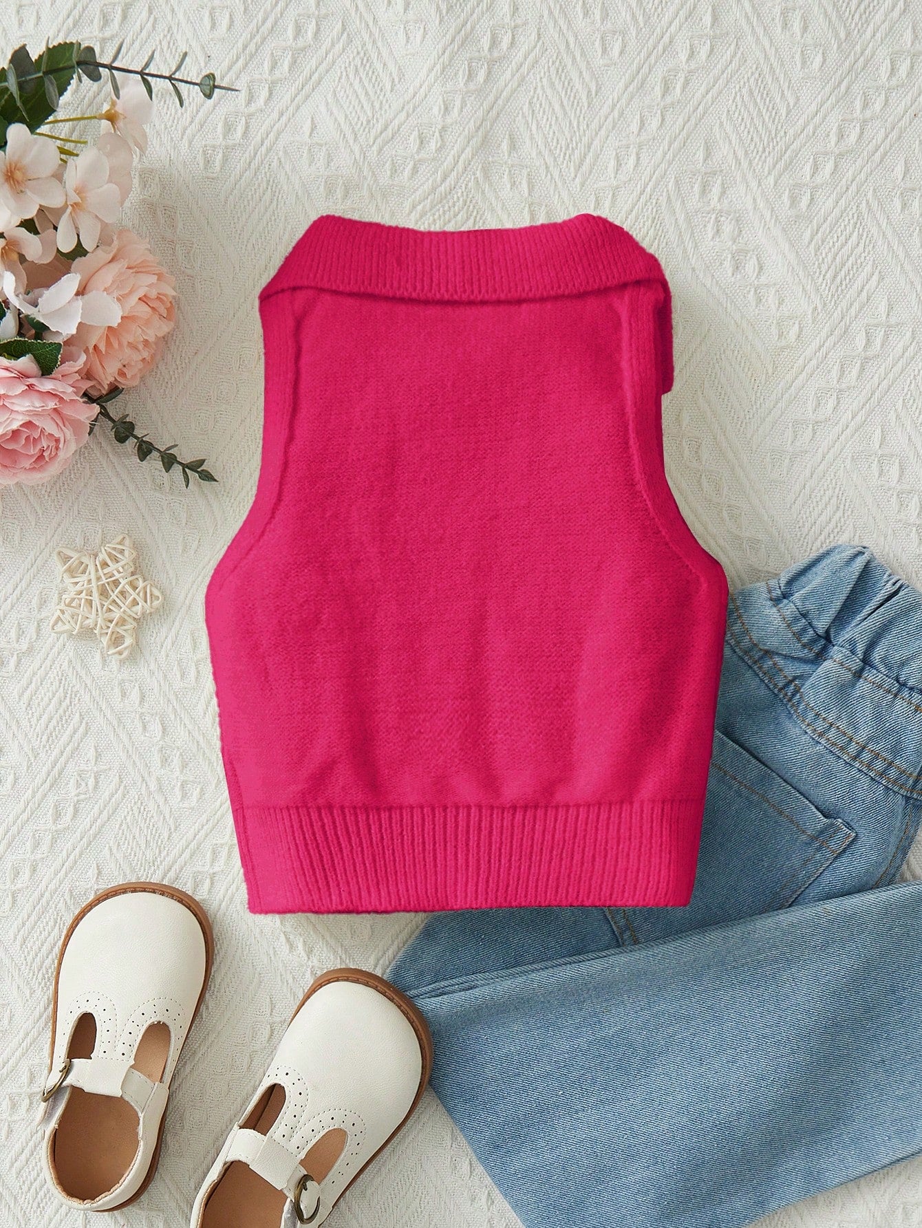 Young Girl Solid Color Sleeveless Knit Vest