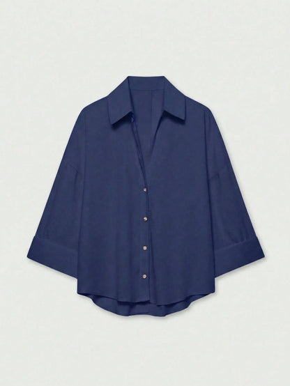 YROOE Women's Casual Versatile Blouse, Minimalist/Business Casual/Daily Commute/Simple Elegant, Fashion Casual Turndown Collar Wide Sleeve Shirt, Spring/Summer/Autumn/Winter