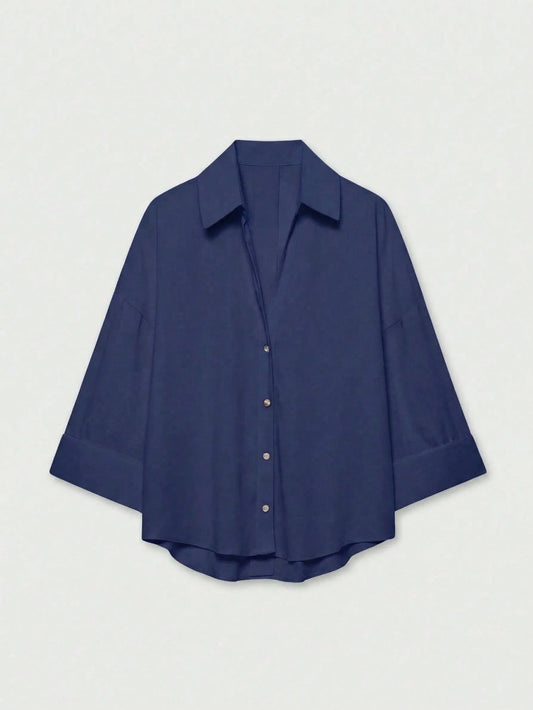 YROOE Women's Casual Versatile Blouse, Minimalist/Business Casual/Daily Commute/Simple Elegant, Fashion Casual Turndown Collar Wide Sleeve Shirt, Spring/Summer/Autumn/Winter