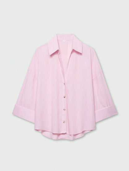 YROOE Women's Casual Versatile Blouse, Minimalist/Business Casual/Daily Commute/Simple Elegant, Fashion Casual Turndown Collar Wide Sleeve Shirt, Spring/Summer/Autumn/Winter