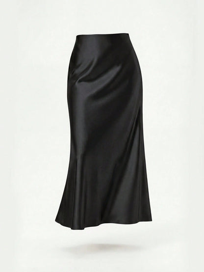 YROOE Women's Fashion All-Season Satin Elastic Waist Maxi Skirt Spring Black, Aesthetic