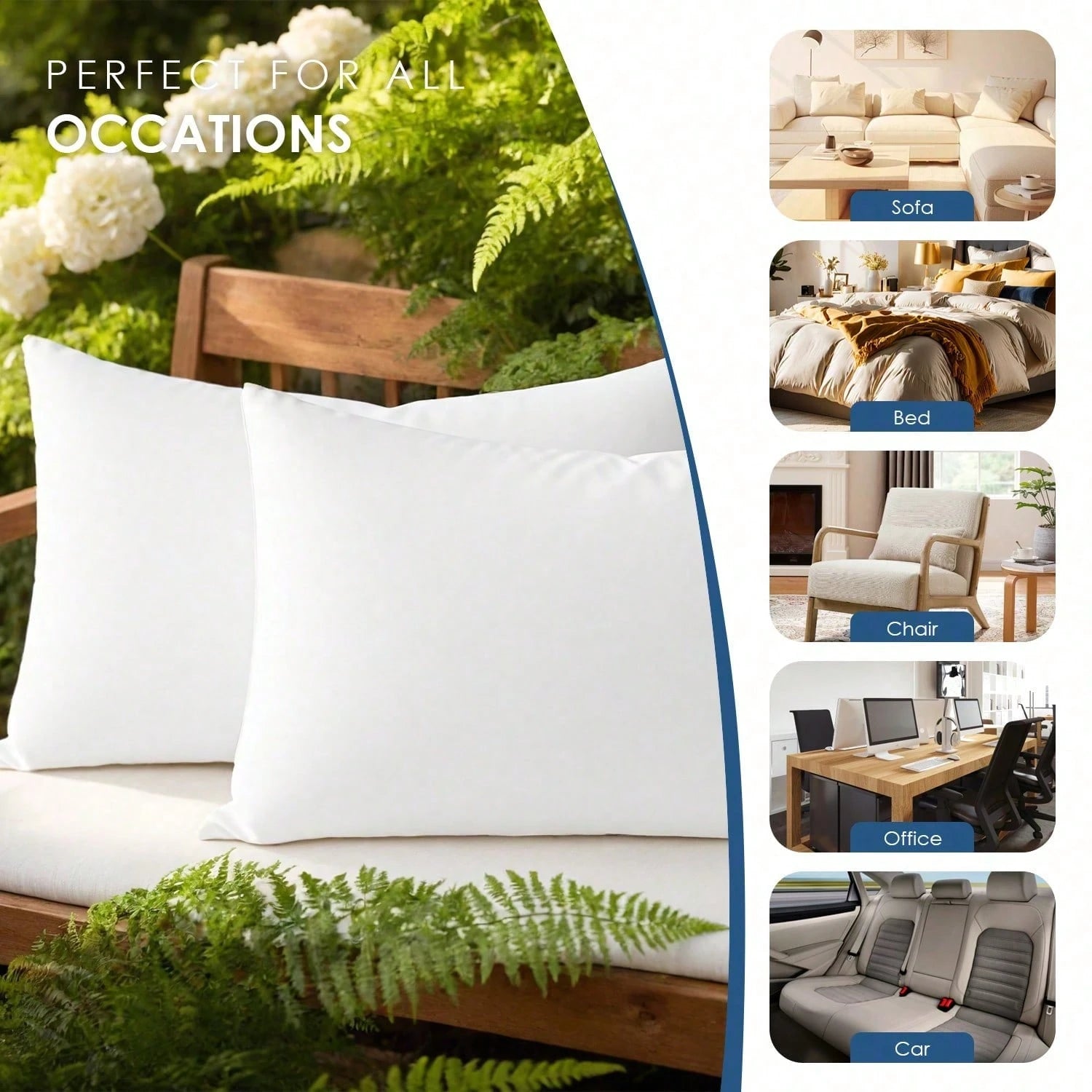 YUNDO Label 4-Piece White Pillow Core, Lightweight Down Instead Of Polyester Pillow, Sofa Cushion, Bed Pillow (4pc)