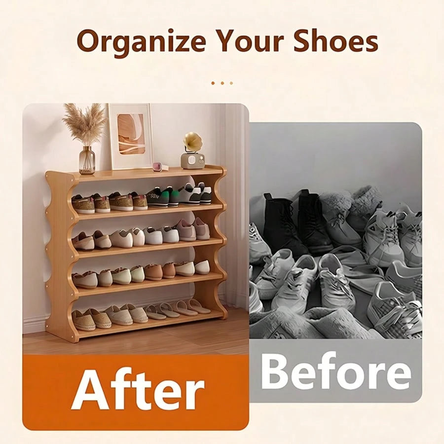 Yworvi A [Bamboo Shoe Rack] Christmas Gift Bamboo Shoe Rack| Wood Grain Veneer Shoe Storage Rack, Easy To Assemble, Space-Saving, Suitable For Front Door Entrance, Entryway, Living Room, Bedroom, Gar