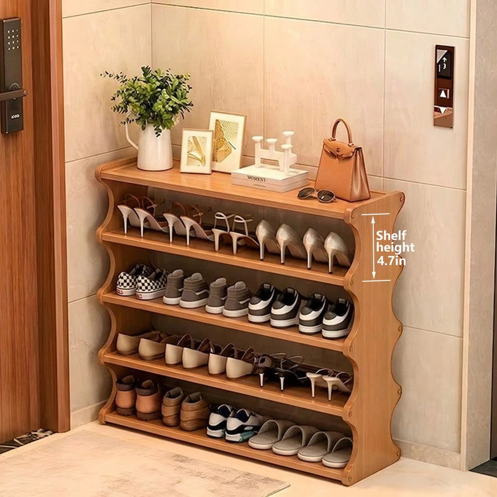 Yworvi A [Bamboo Shoe Rack] Christmas Gift Bamboo Shoe Rack| Wood Grain Veneer Shoe Storage Rack, Easy To Assemble, Space-Saving, Suitable For Front Door Entrance, Entryway, Living Room, Bedroom, Gar