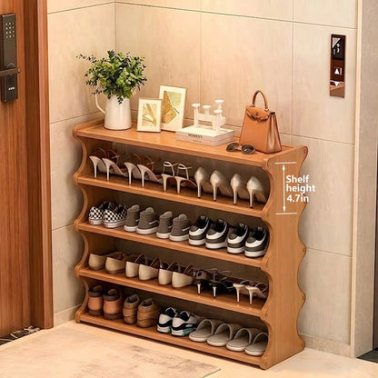 Yworvi A [Bamboo Shoe Rack] Christmas Gift Bamboo Shoe Rack| Wood Grain Veneer Shoe Storage Rack, Easy To Assemble, Space-Saving, Suitable For Front Door Entrance, Entryway, Living Room, Bedroom, Gar