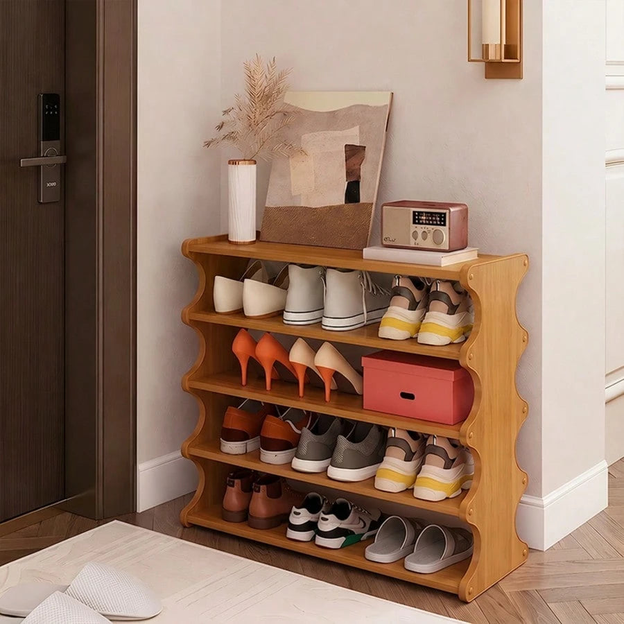 Yworvi A [Bamboo Shoe Rack] Christmas Gift Bamboo Shoe Rack| Wood Grain Veneer Shoe Storage Rack, Easy To Assemble, Space-Saving, Suitable For Front Door Entrance, Entryway, Living Room, Bedroom, Gar