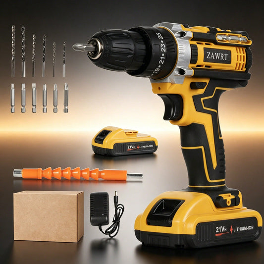 ZAWRT 21V Cordless Impact Wrench, Wireless Drill Kit, Brushless Electric Impact Gun Drill, Equipped With 2pcs Batteries, Toolbox, Charger, 6 Sockets And Complete Accessories, For Cars, Heavy Duty DIY