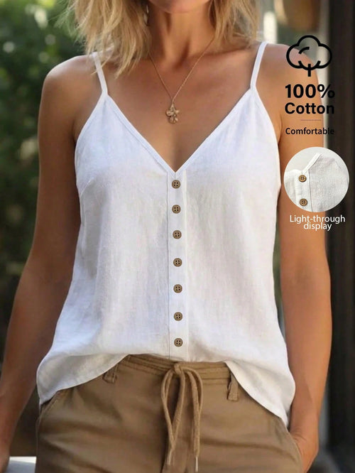 Zayélia Women's Solid Color Casual Loose Button Decor Camisole Vacation All White Summer
