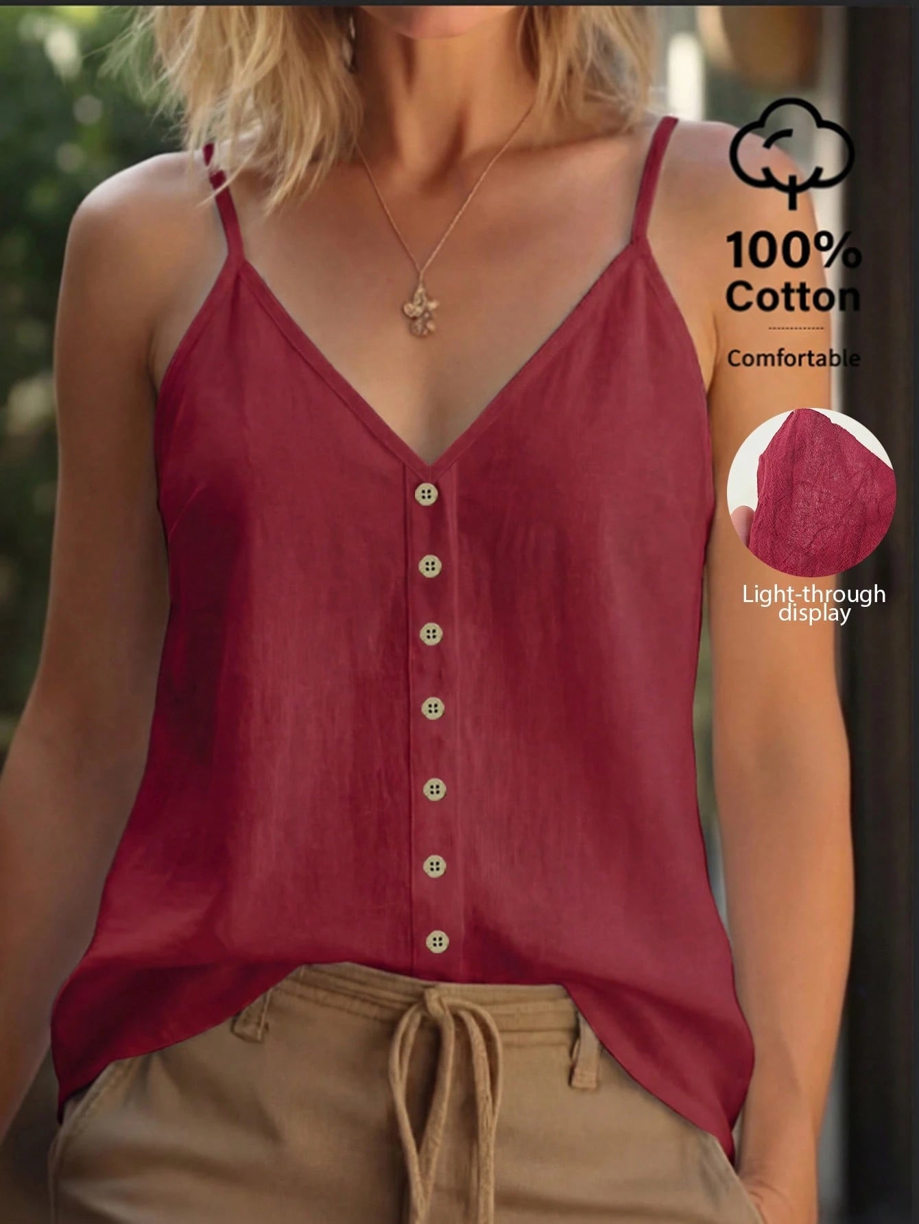 Zayélia Women's Solid Color Casual Loose Button Decor Camisole Vacation All White Summer